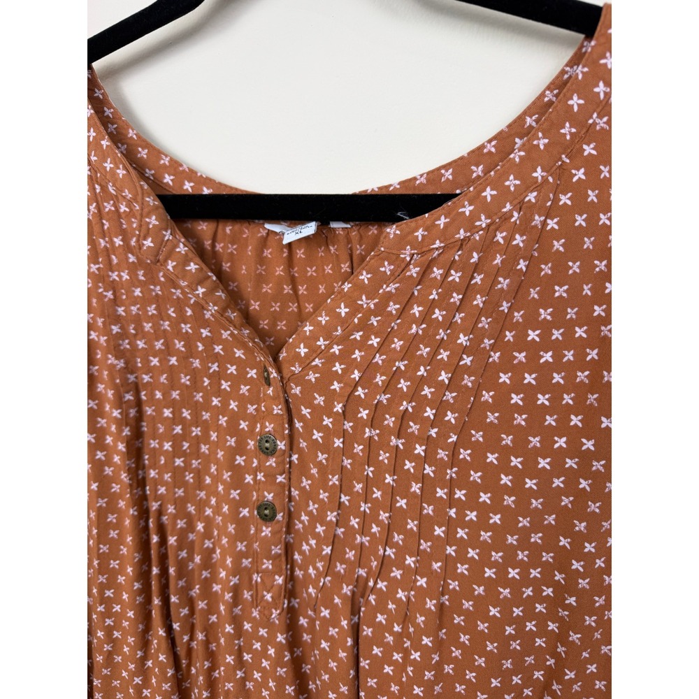 Rust Orange Print Pintuck Blouse XL Boho - Picture 3 of 7